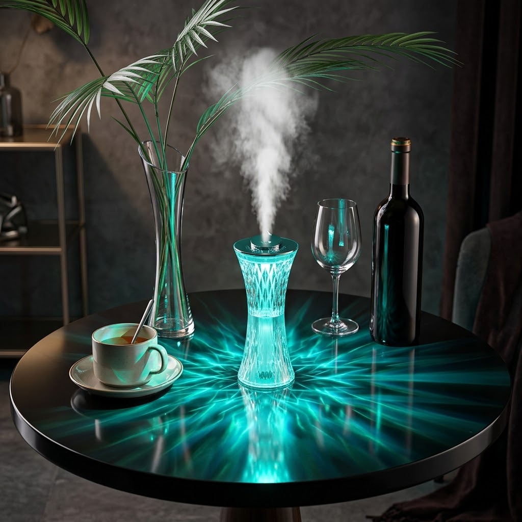 Crystal LED Air Humidifier with 7 Color Night Light – Quiet 360° Mist