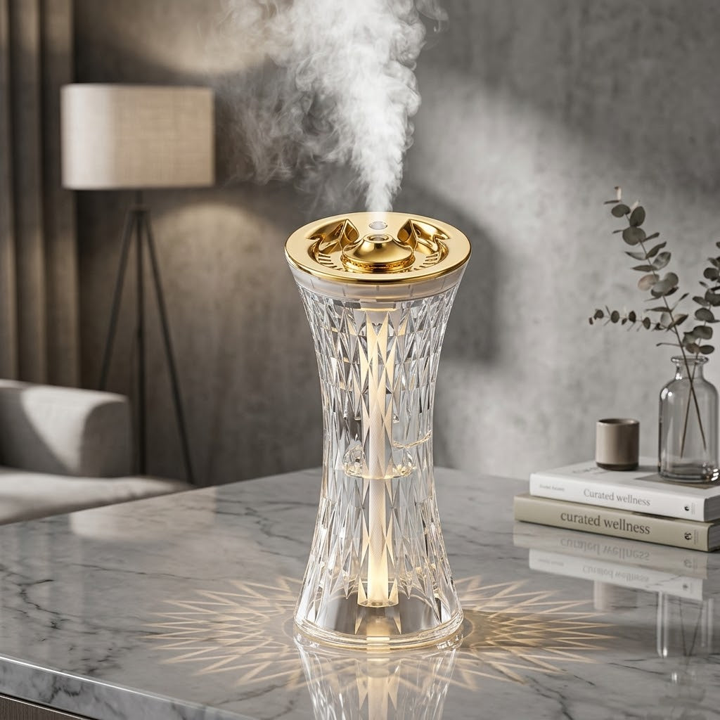 Crystal LED Air Humidifier with 7 Color Night Light – Quiet 360° Mist