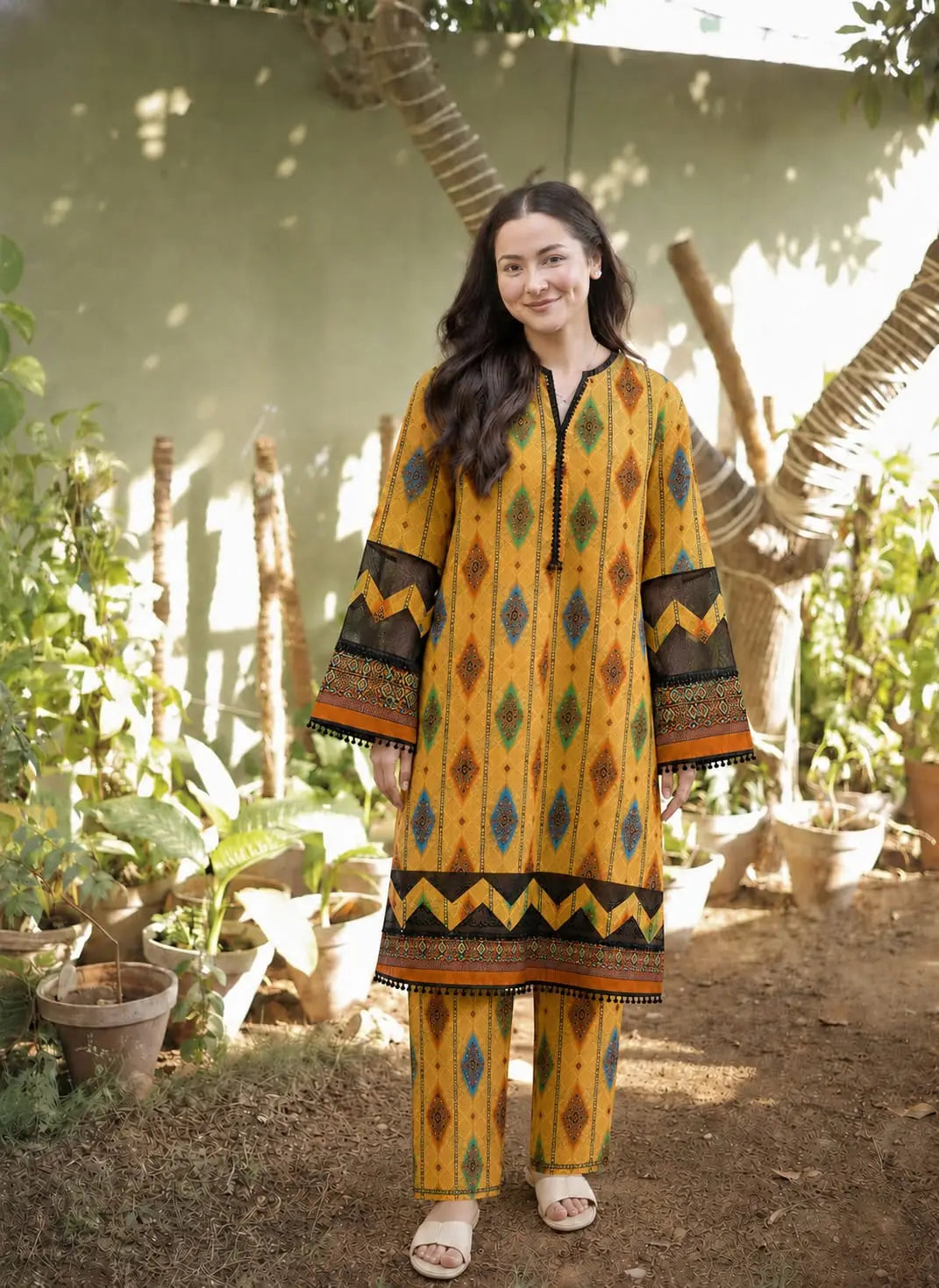 Women's 2 Piece Stitched Cotton Printed Suit, Shirt & Trouser