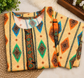 Women's 2 Piece Stitched Cotton Printed Suit, Shirt & Trouser