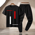 Men's 2 Piece Jersey Printed Tracksuit, Black T Shirt &amp; Trouser Set