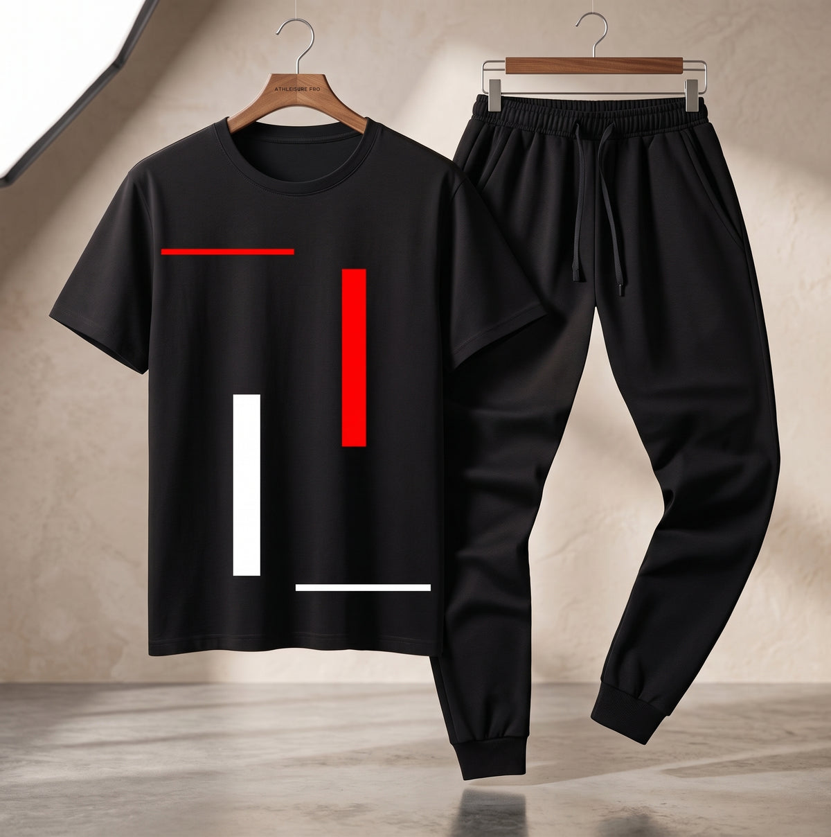 Men's 2 Piece Jersey Printed Tracksuit, Black T Shirt &amp; Trouser Set