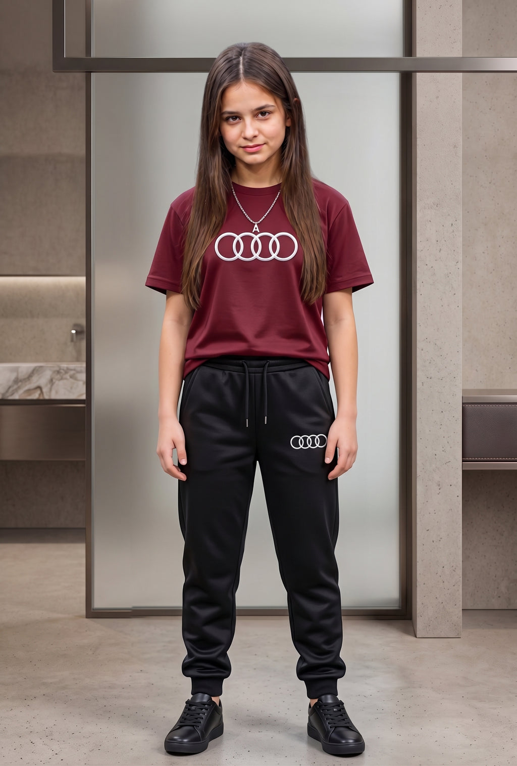 Audi Logo Tracksuit for Men & Women Maroon Black 2 Piece Set