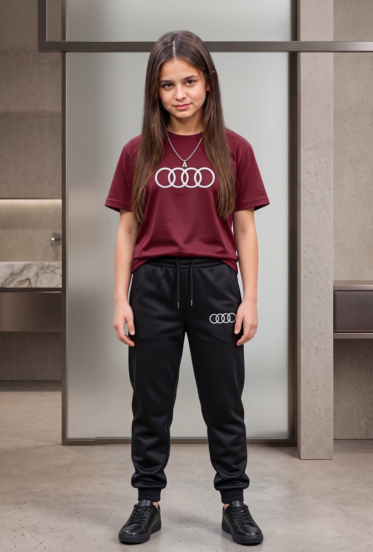 Audi Logo Tracksuit for Men & Women Maroon Black 2 Piece Set