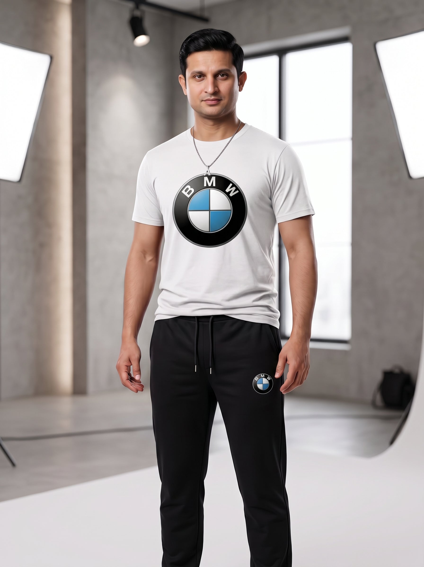 BMW Printed Track Suit White Black Boys and Girls Polyester