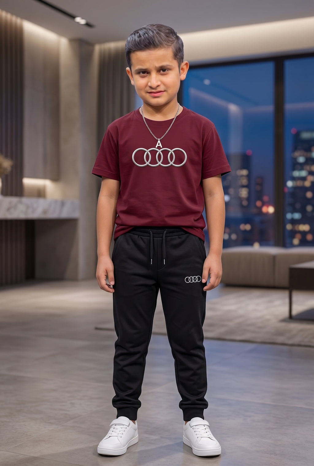 Audi Logo Tracksuit for Men & Women Maroon Black 2 Piece Set