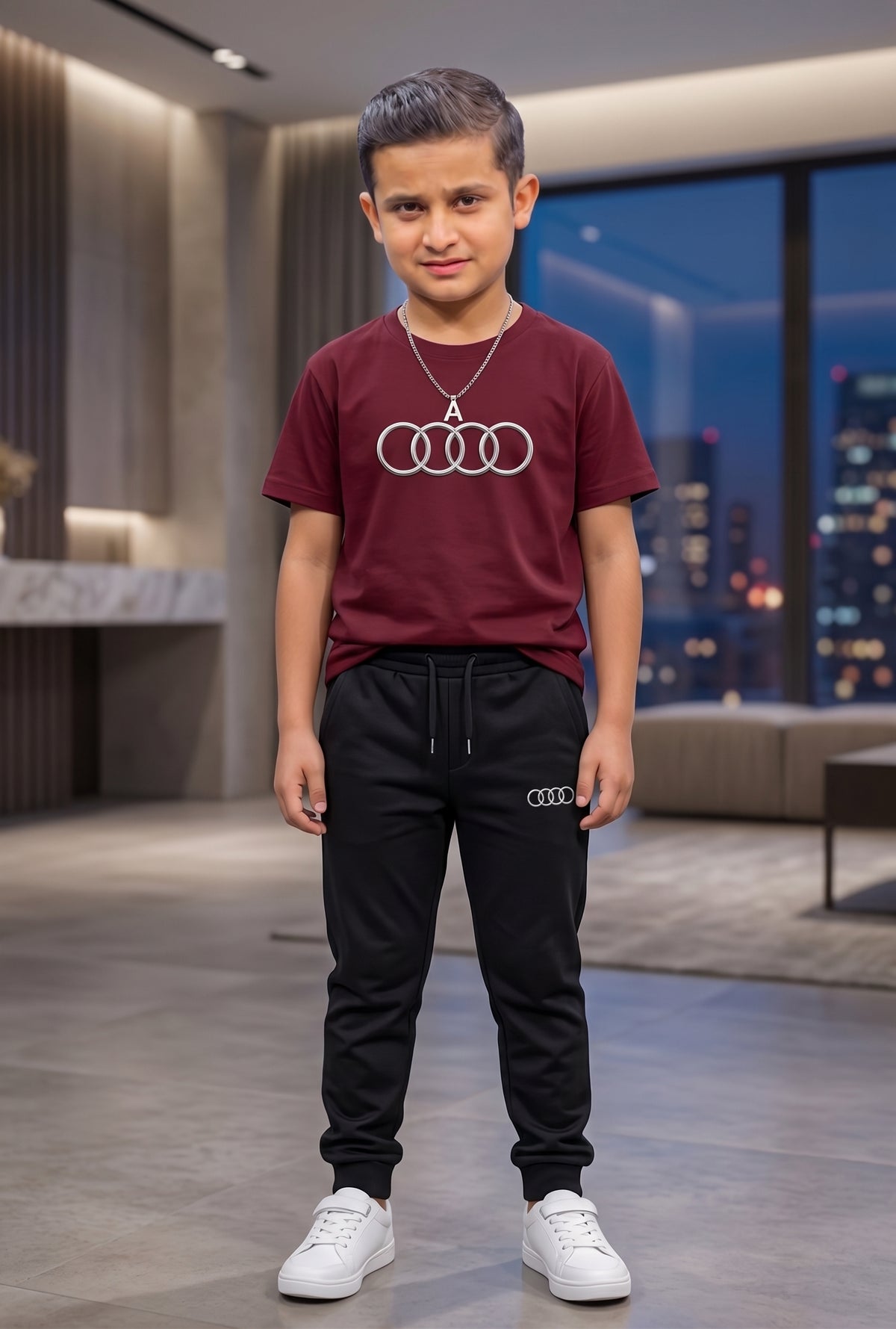 Audi Logo Tracksuit for Men & Women Maroon Black 2 Piece Set
