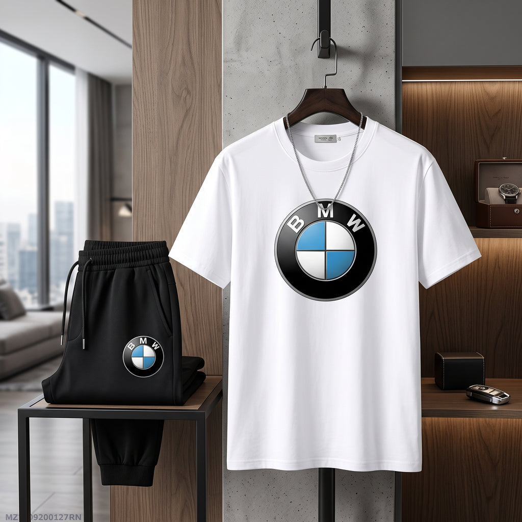 BMW Printed Track Suit White Black Boys and Girls Polyester